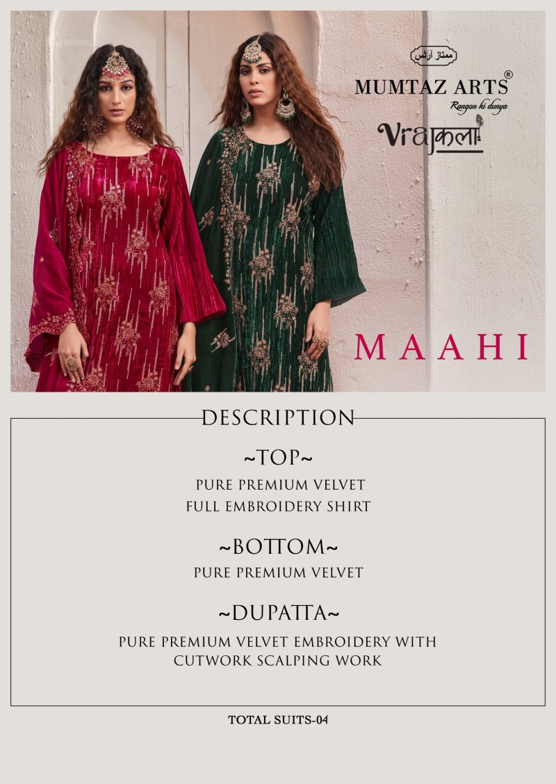 Maahi By Mumtaz Arts Crush Velvet Designer Salwar Suits 